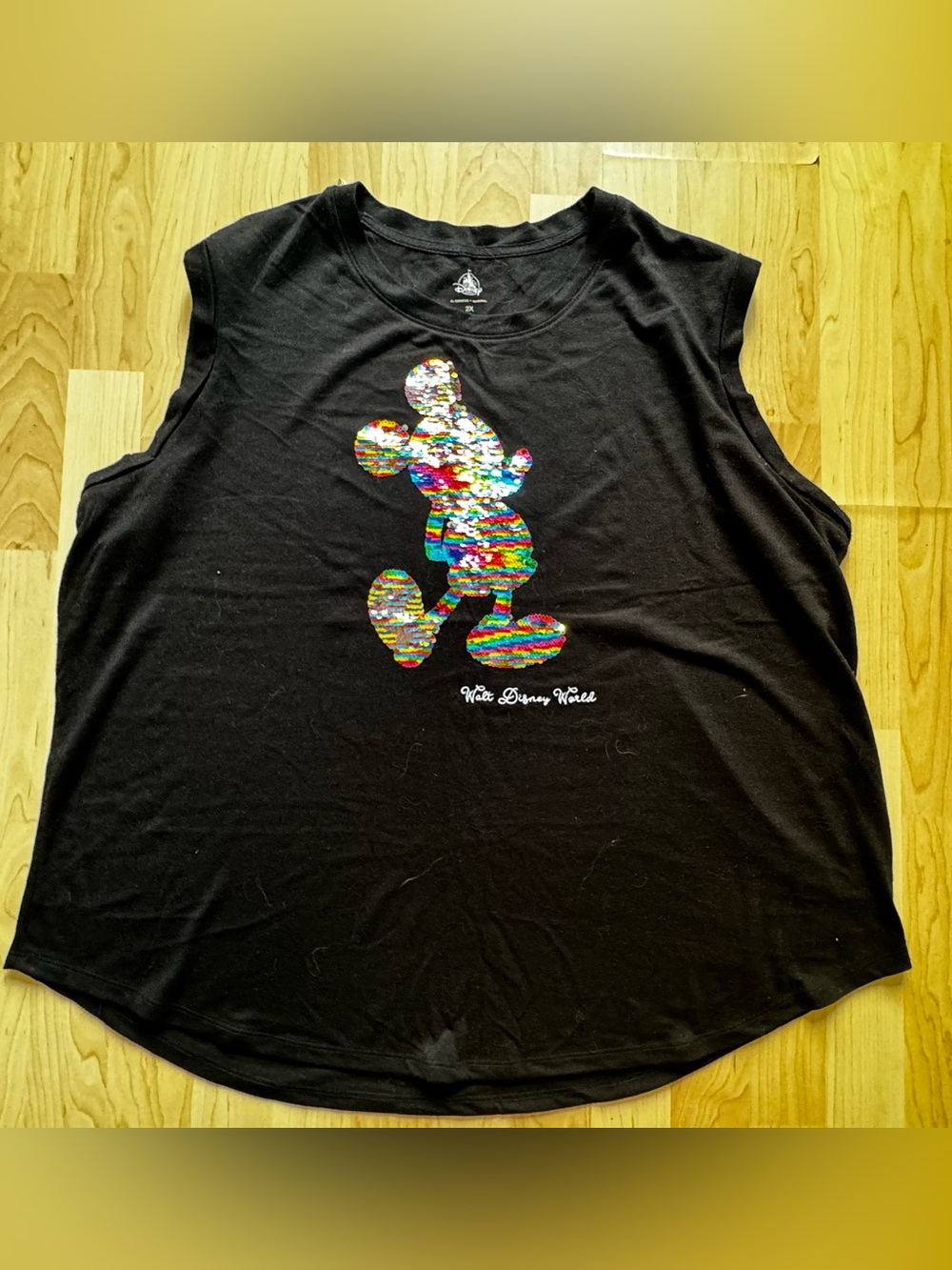 Walt Disney World Black Tank with Multicolor Sequin Mickey Graphic that flips